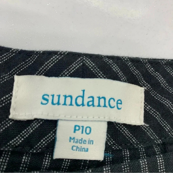 Sundance Pants Woman 10P  Linen Cotton Black Stripe Side Buttons Straight - Picture 9 of 13